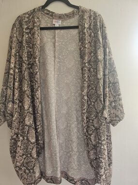 LuLaRoe Pink and Gray Snake-Print Open Cardigan